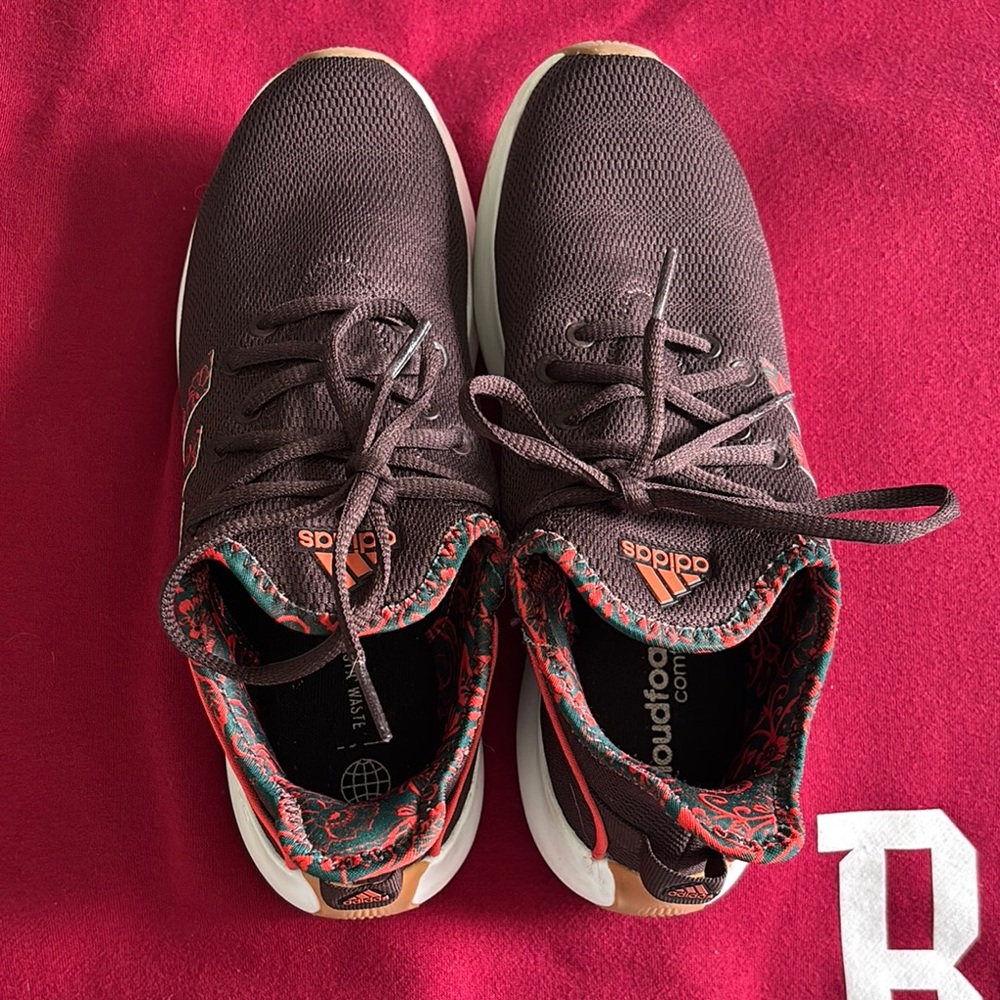 Adidas Brown Sneakers with Red Accents
